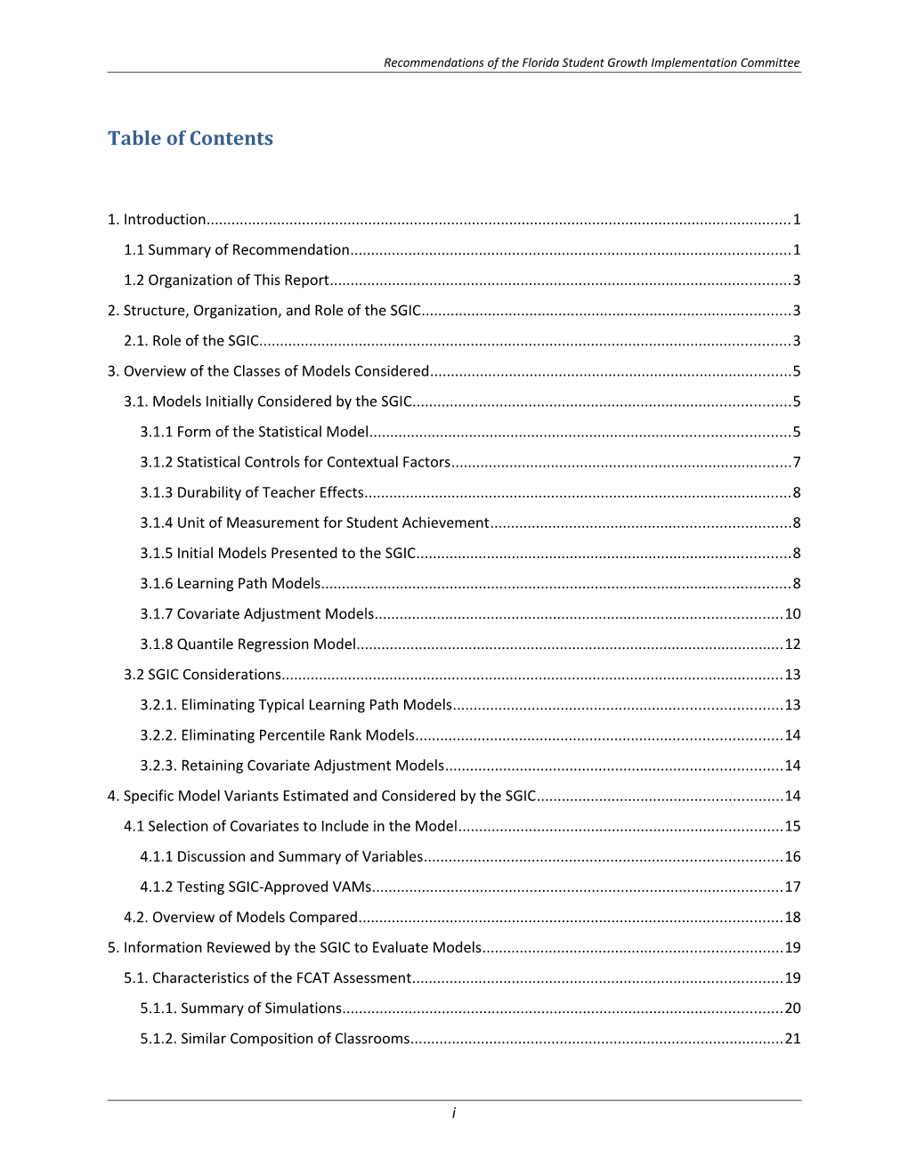 Recommendations of the Florida Student Growth Implementation Committee