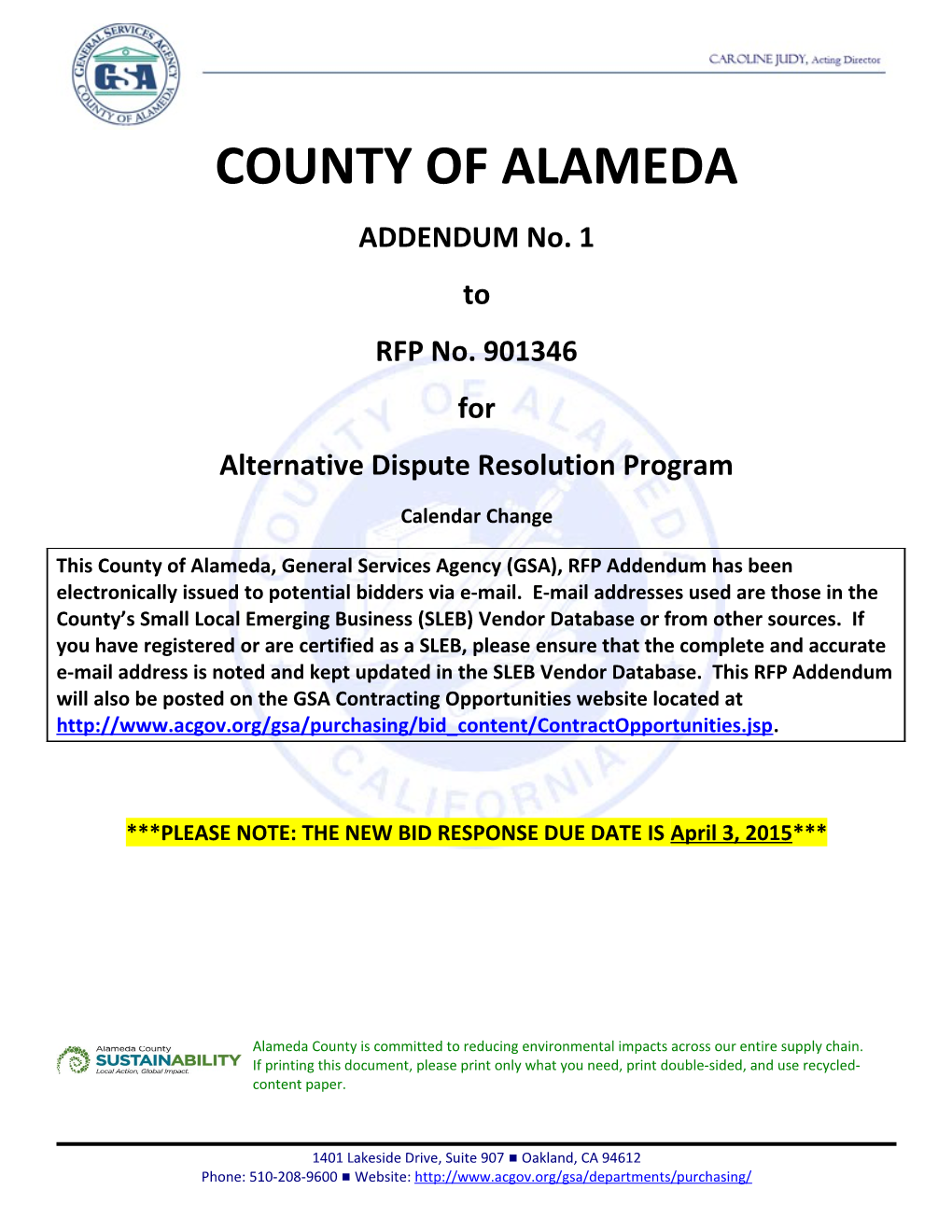 901346 Addendum 1 Alternative Dispute Resolution Program