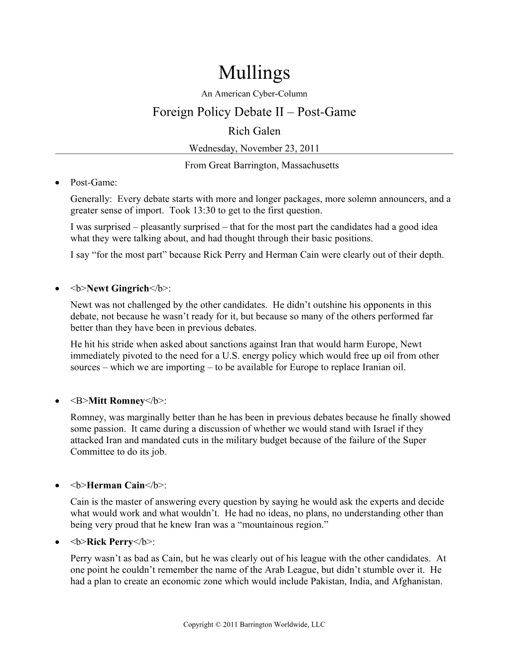 Foreign Policy Debate II Post-Game