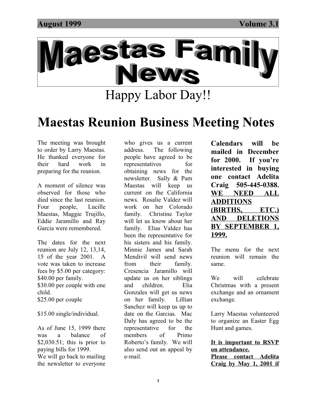 Maestas Reunionbusiness Meeting Notes