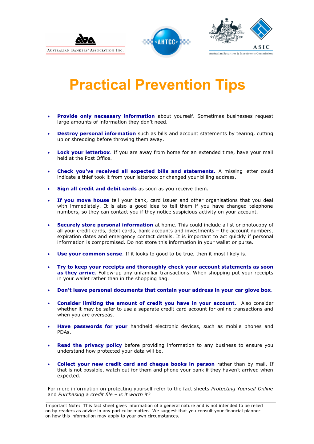 Practical Prevention Tips