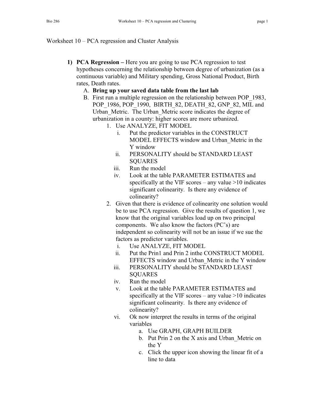 Worksheet 9 Principal Components Analysis and Discriminant Function Analysis