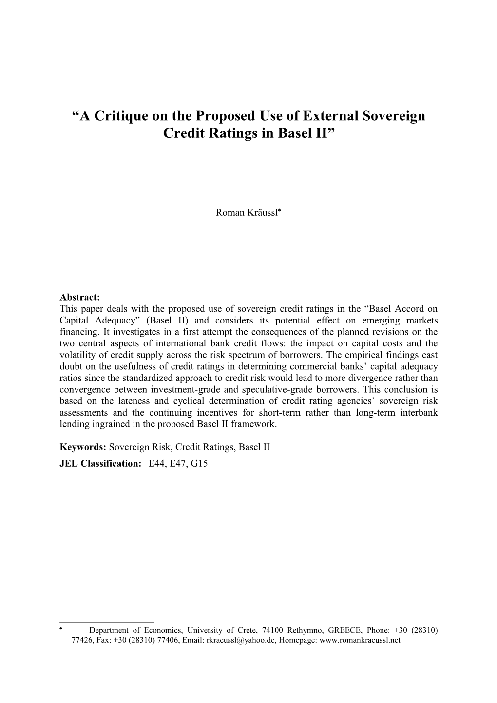 Roman Kräussl, CFS Working Paper No