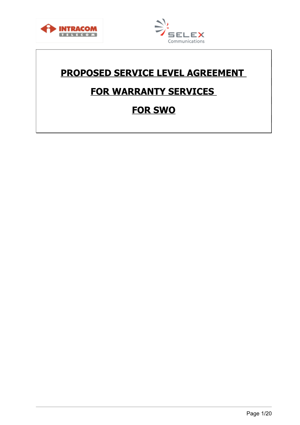 Proposed Service Level Agreement