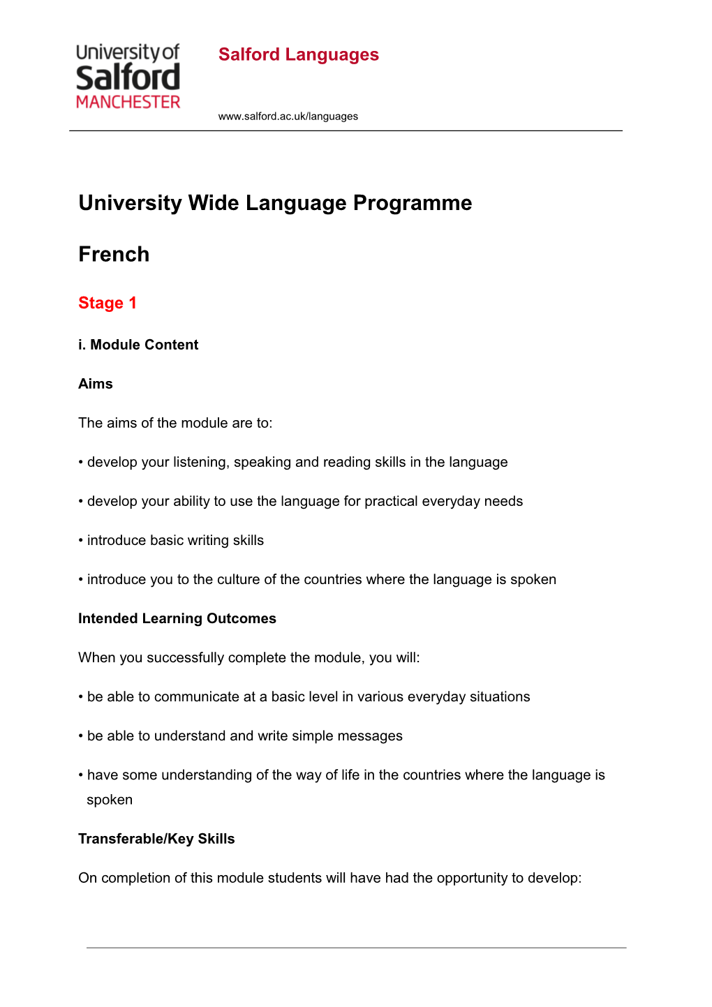 University Wide Language Programme