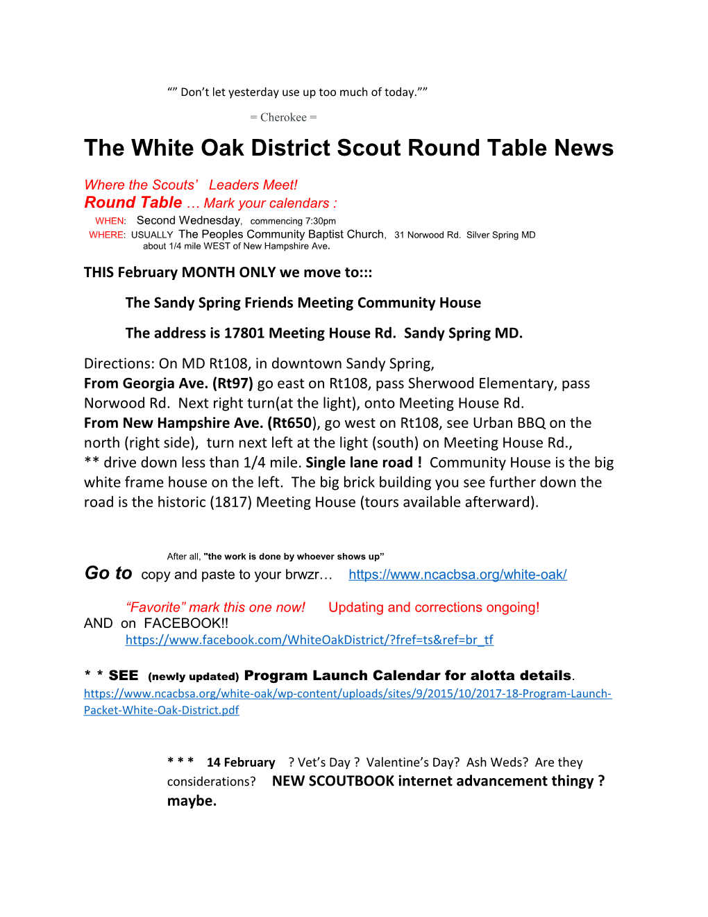 The White Oak District Scout Round Table News