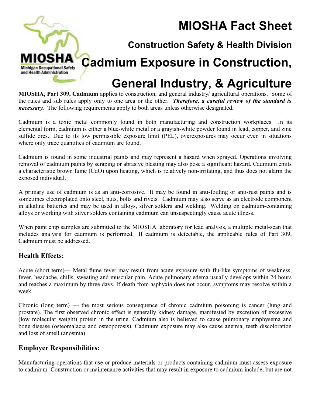 Cadmium Exposure in Construction, General Industry and Agriculture