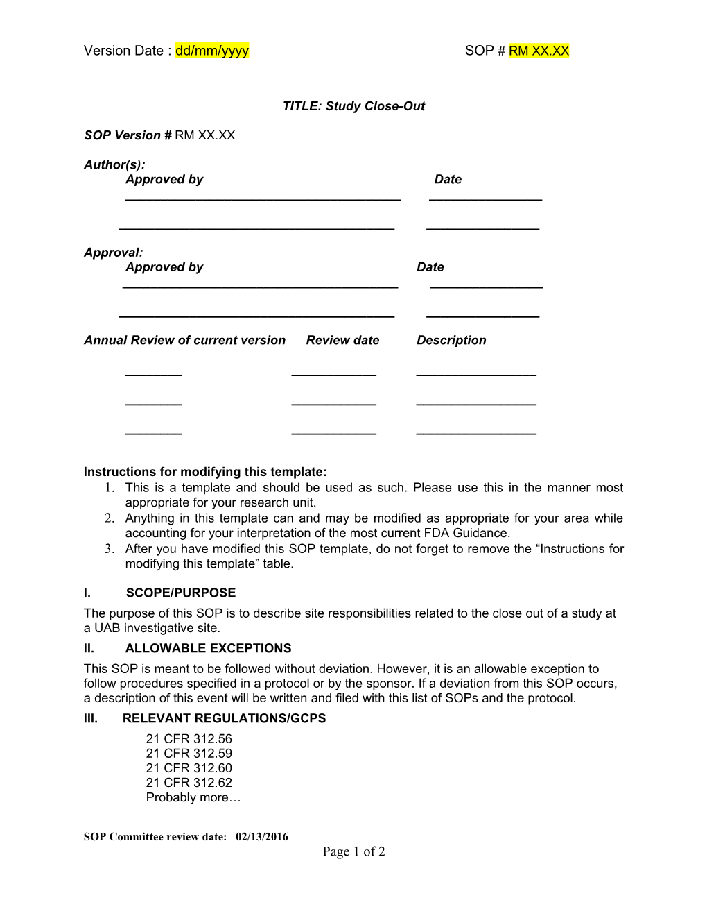 SOP RM Closing a Study