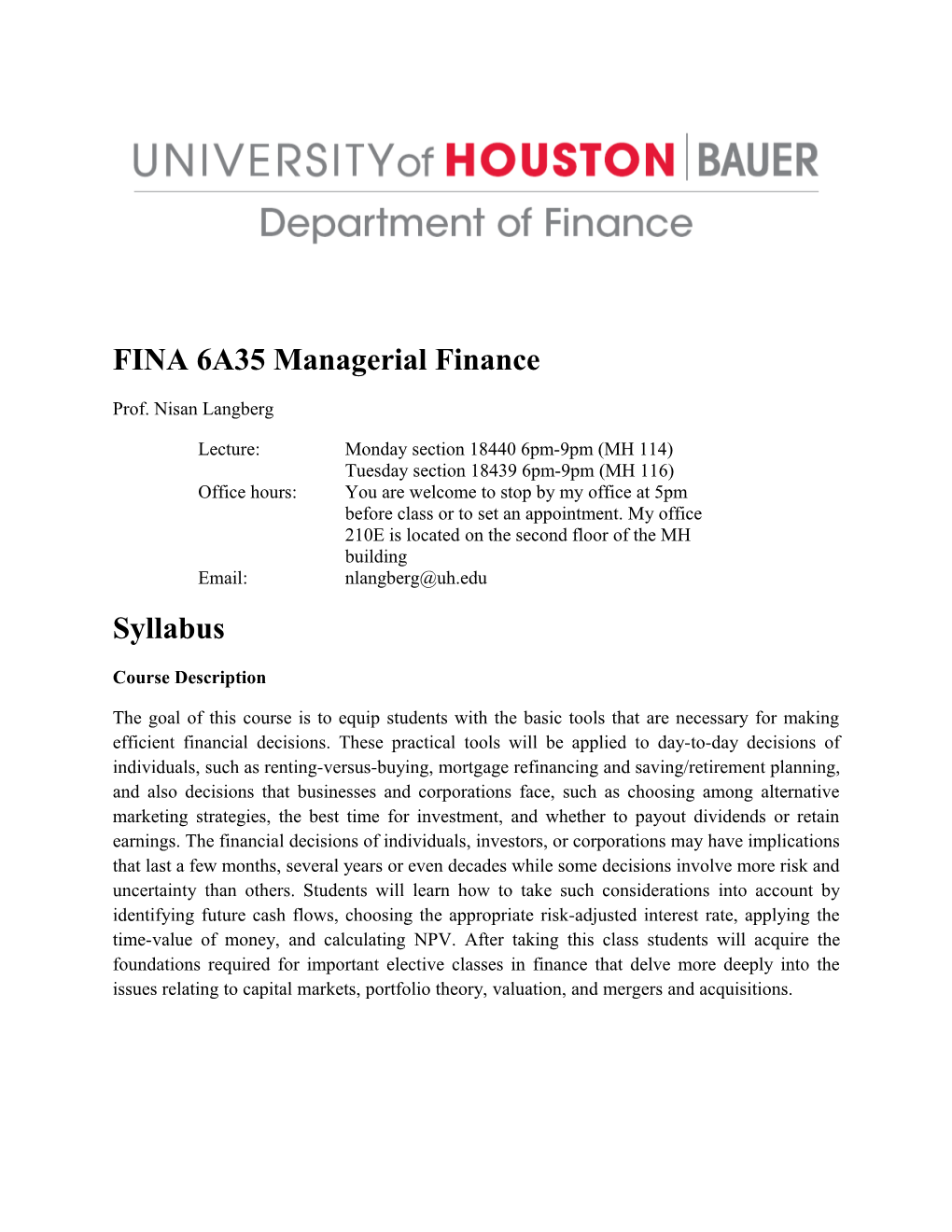 FINA 6A35 Managerial Finance