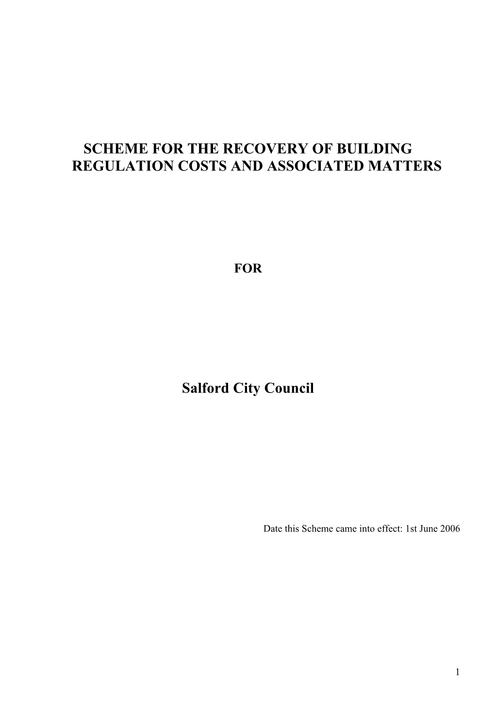 Scheme for the Recovery of Buildingregulation Costs and Associated Matters