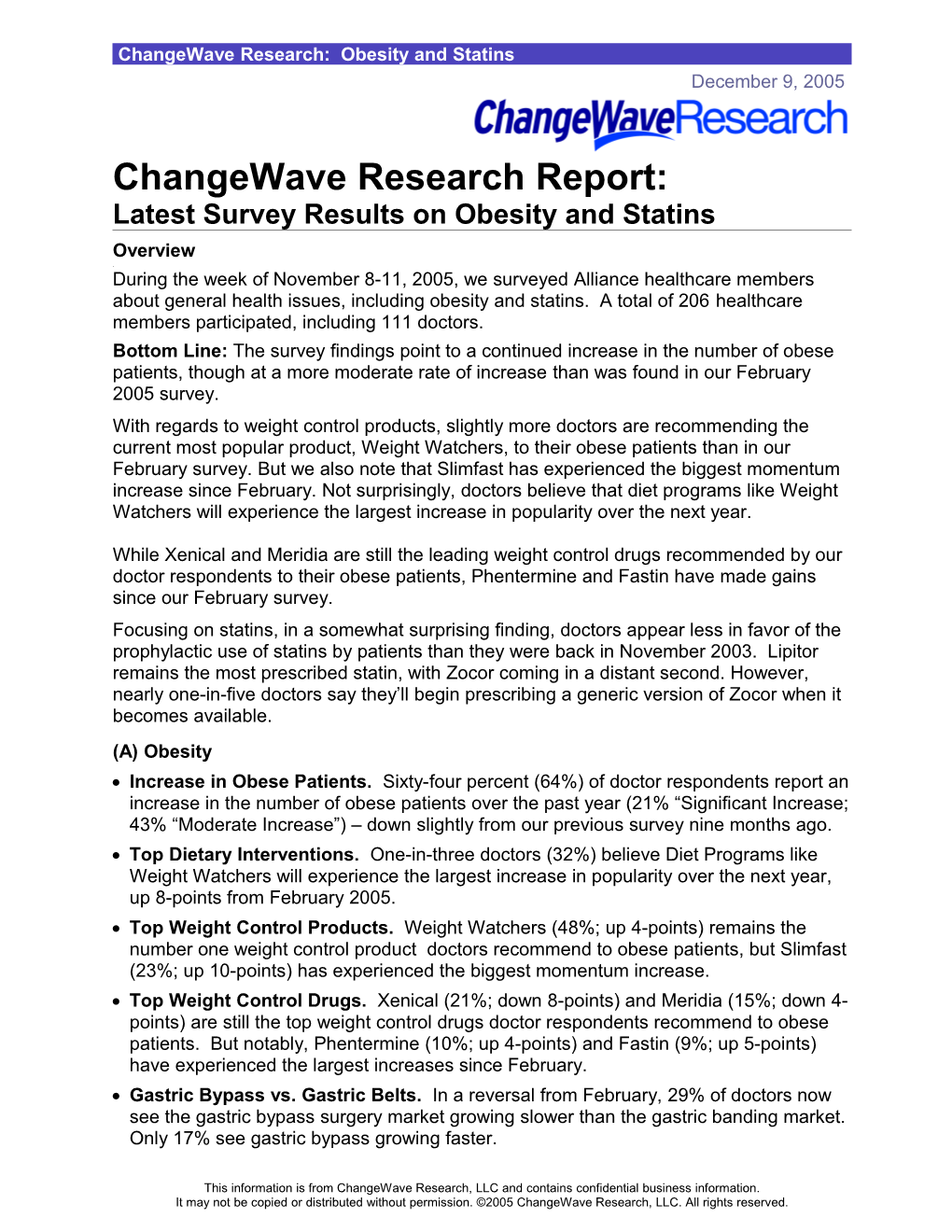 Changewave Research: Obesity and Statins