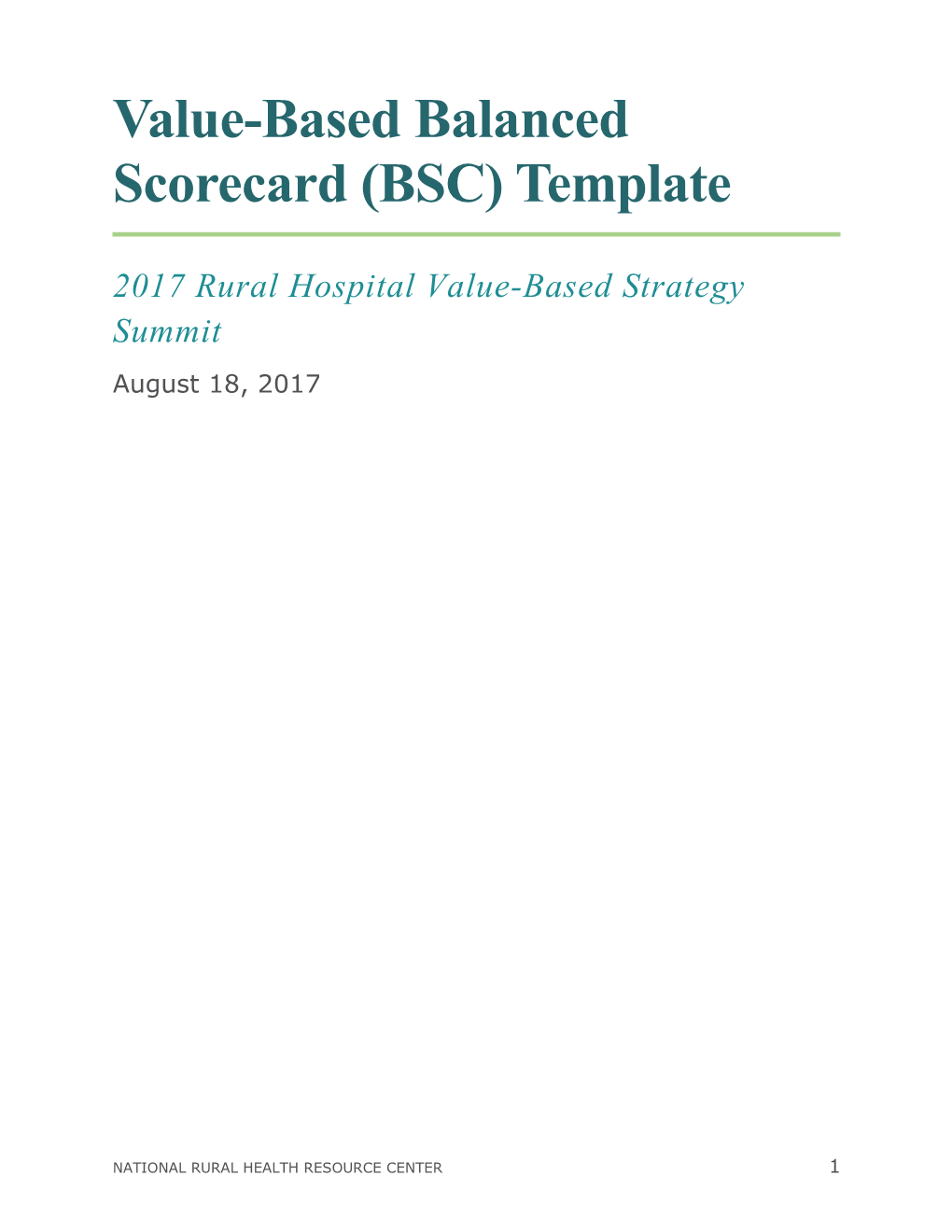 Value-Based Balanced Scorecard (BSC) Template