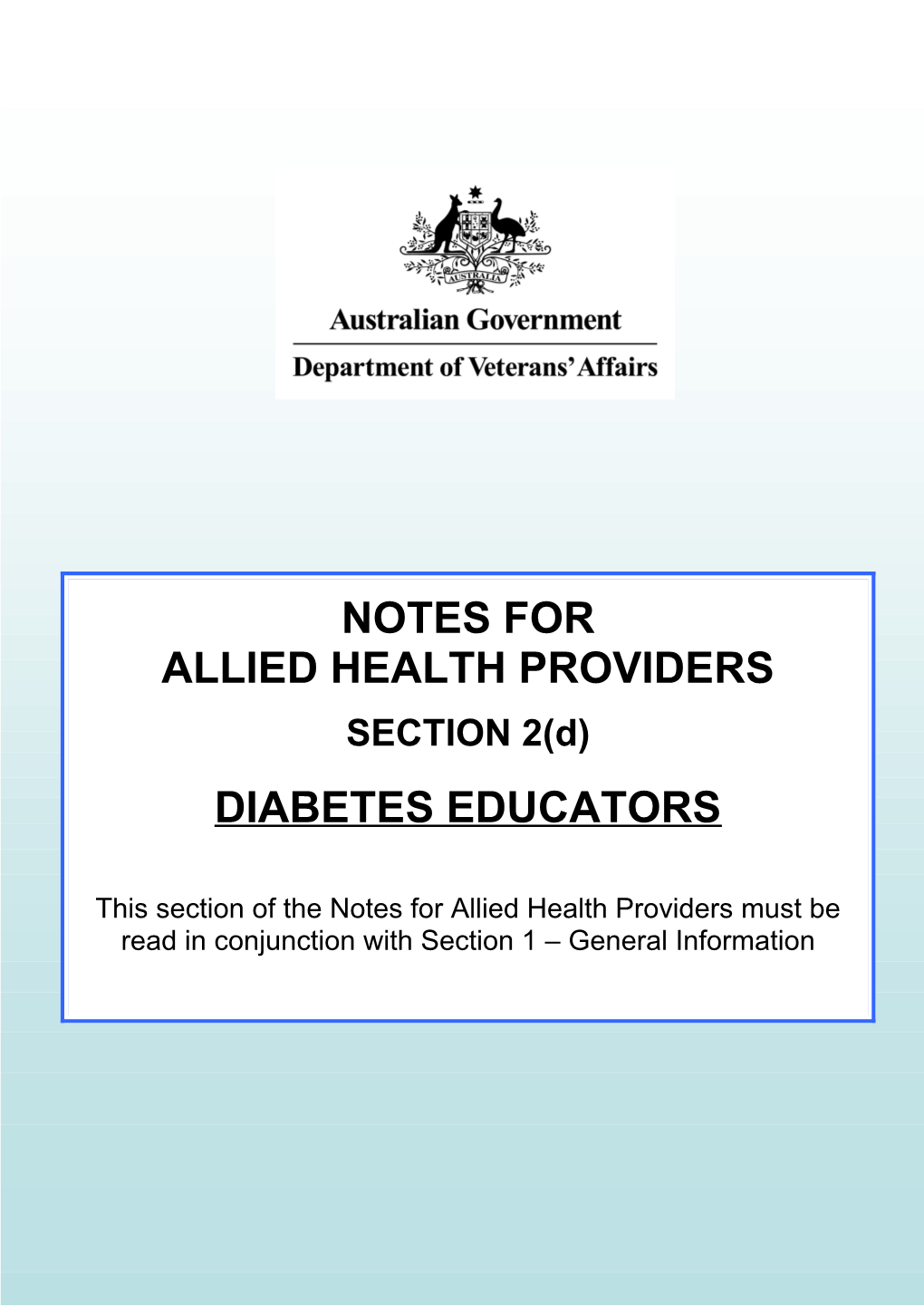 Notes for Allied Health Providers, Diabetes, Section 2D - Word Document
