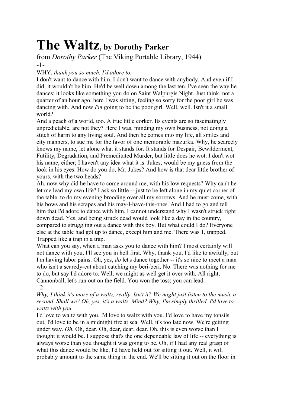 The Waltz, by Dorothy Parker