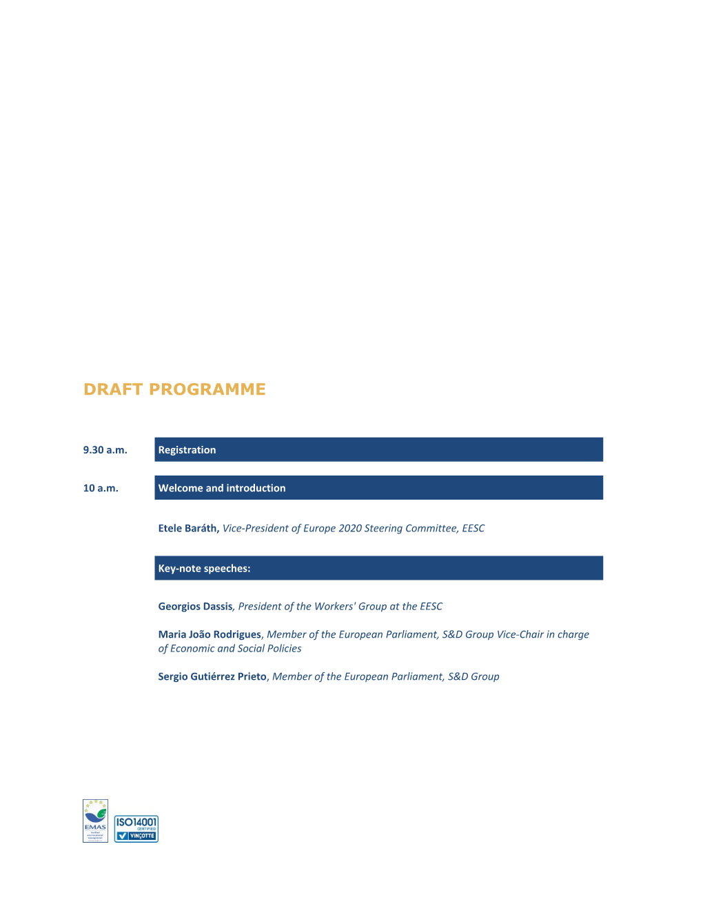 Programme of the EU2020 Conference, 6 July