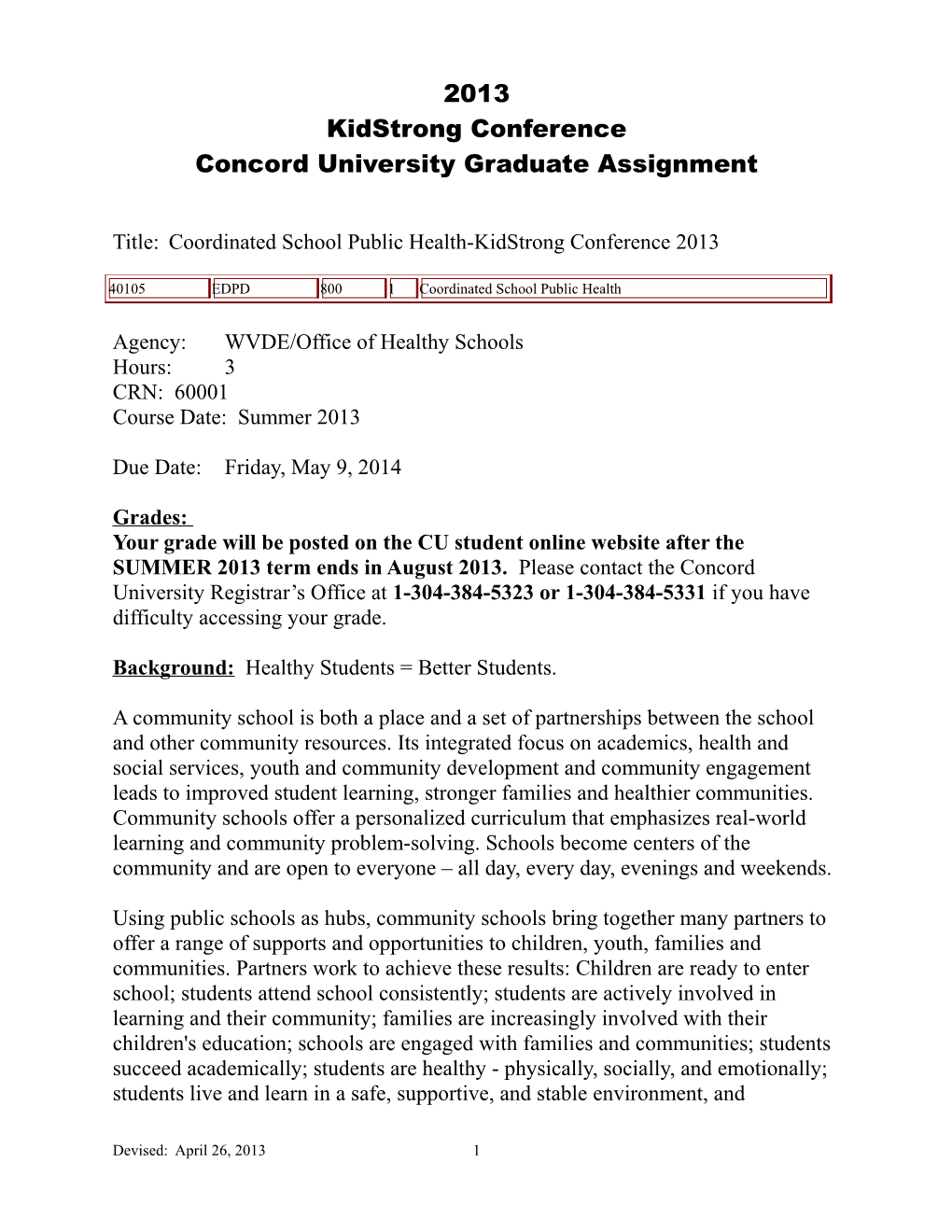 Concord University Graduate Assignment