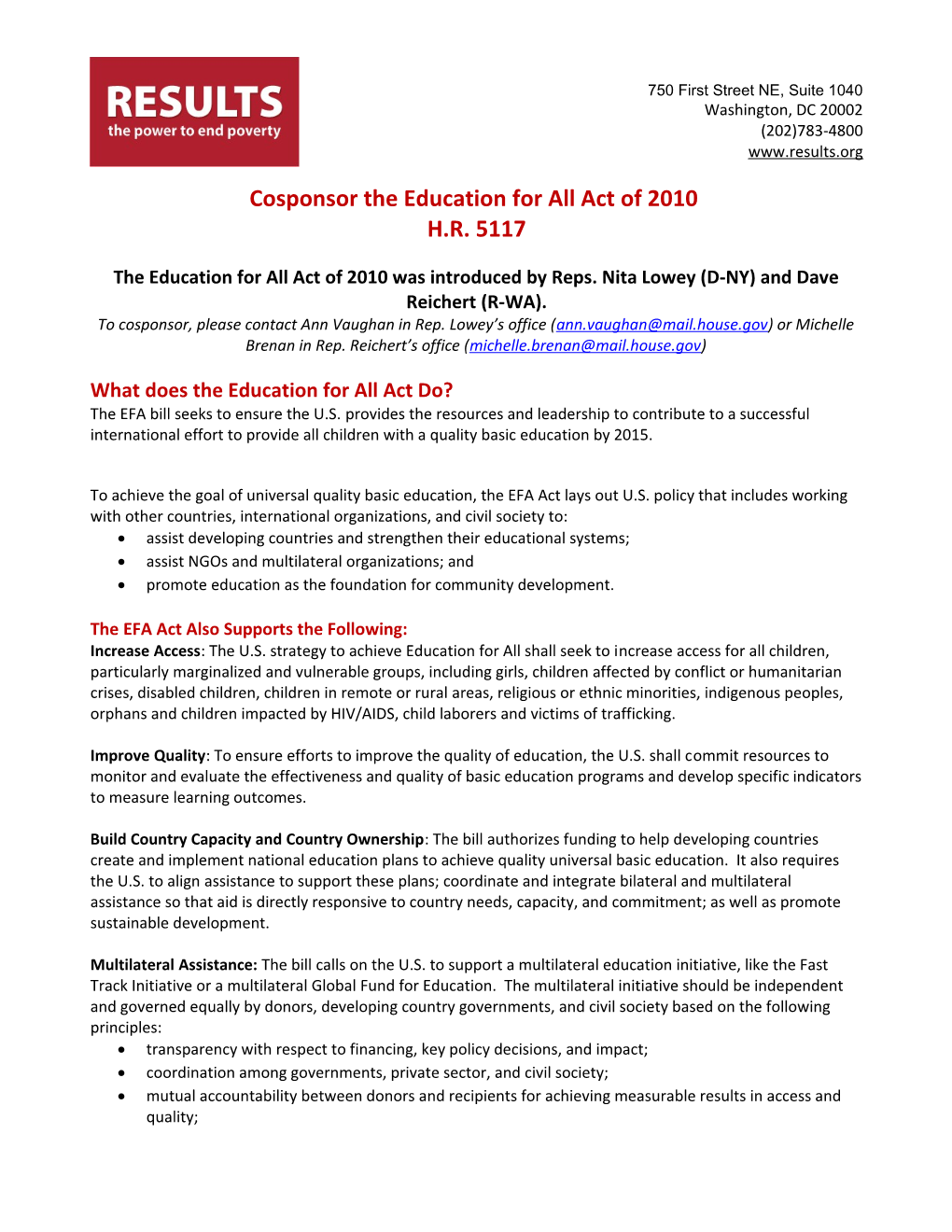 Cosponsor the Education for All Act of 2010 (H