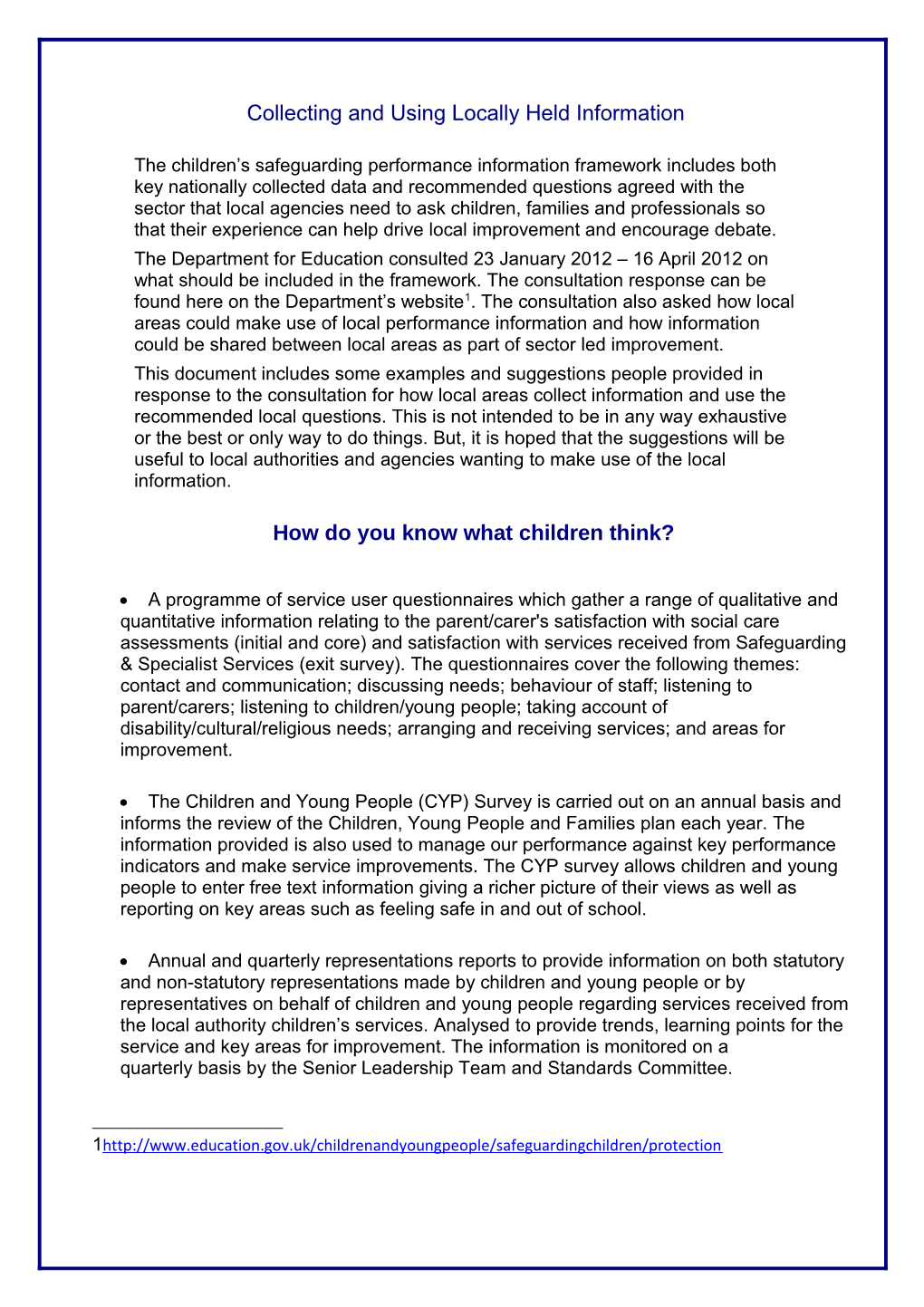 Children S Safeguarding Performance Information Framework