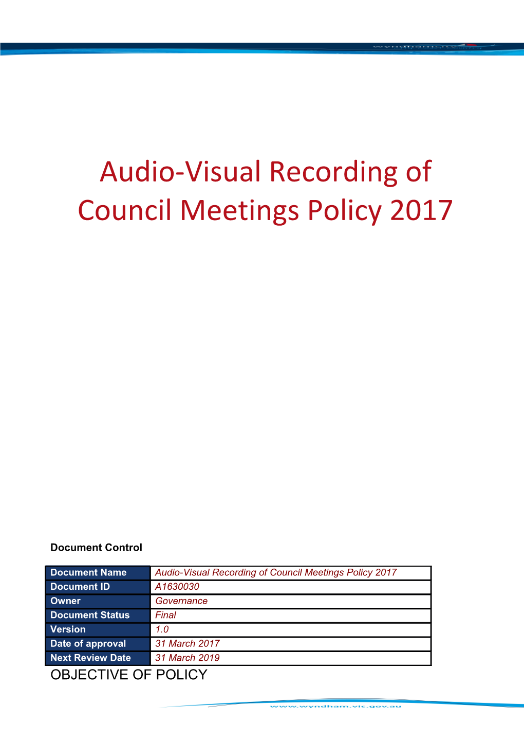 Audio-Visual Recording of Council Meetings Policy2017