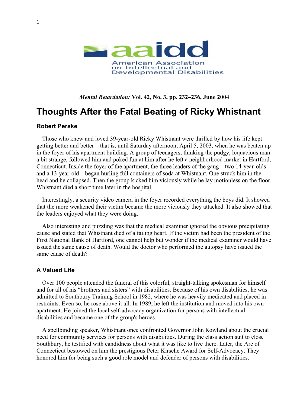 Thoughts After the Fatal Beating of Ricky Whistnant