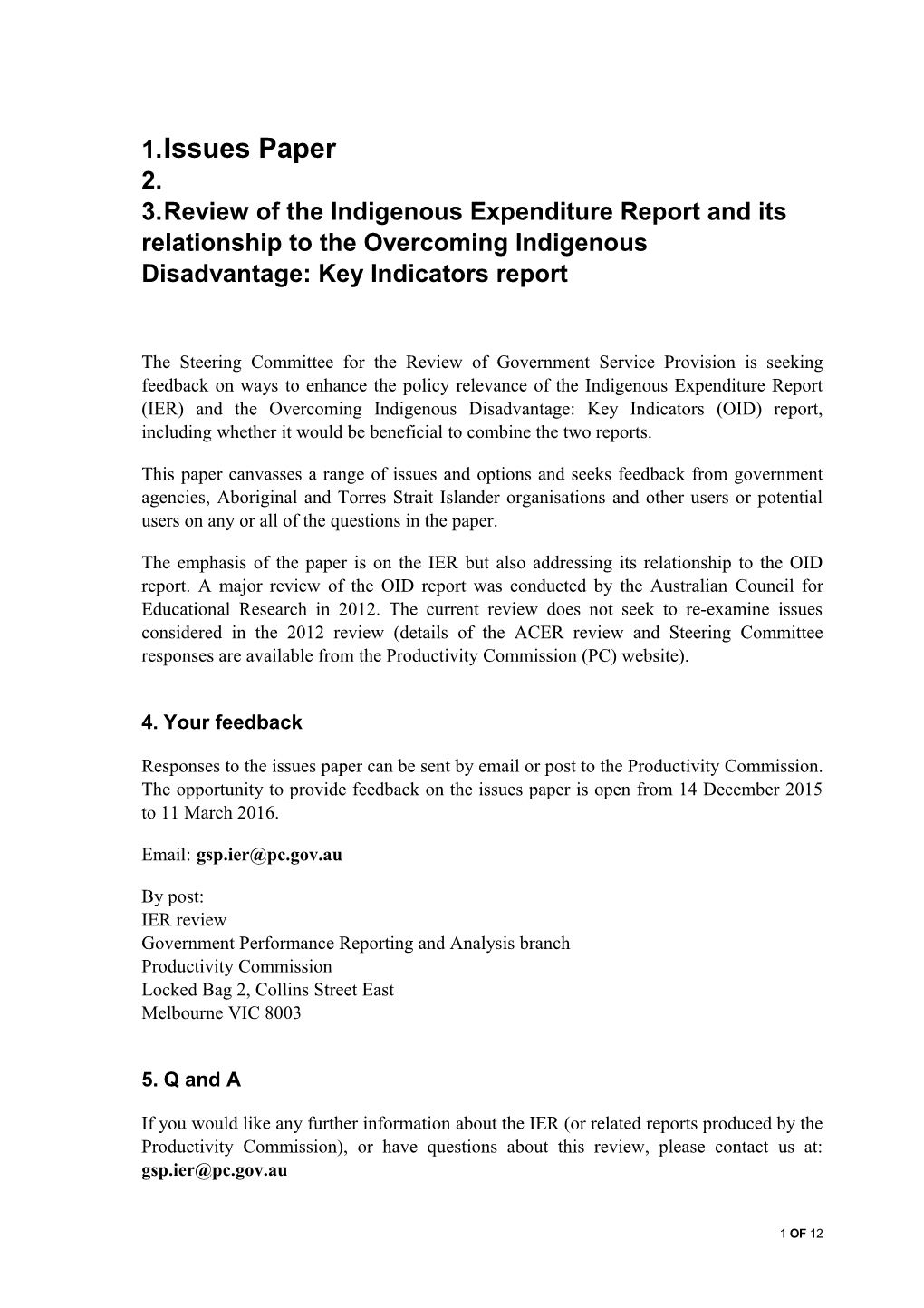 Review of the Indigenous Expenditure Report - Issues Paper