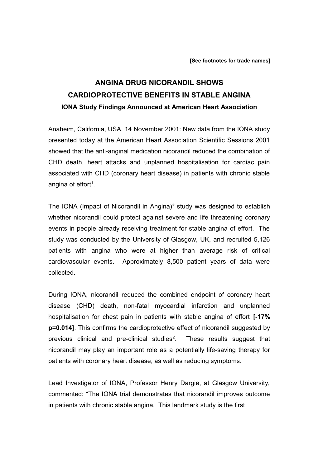 IONA Study Results Shows Cardioprotective Qualities of Nicorandil