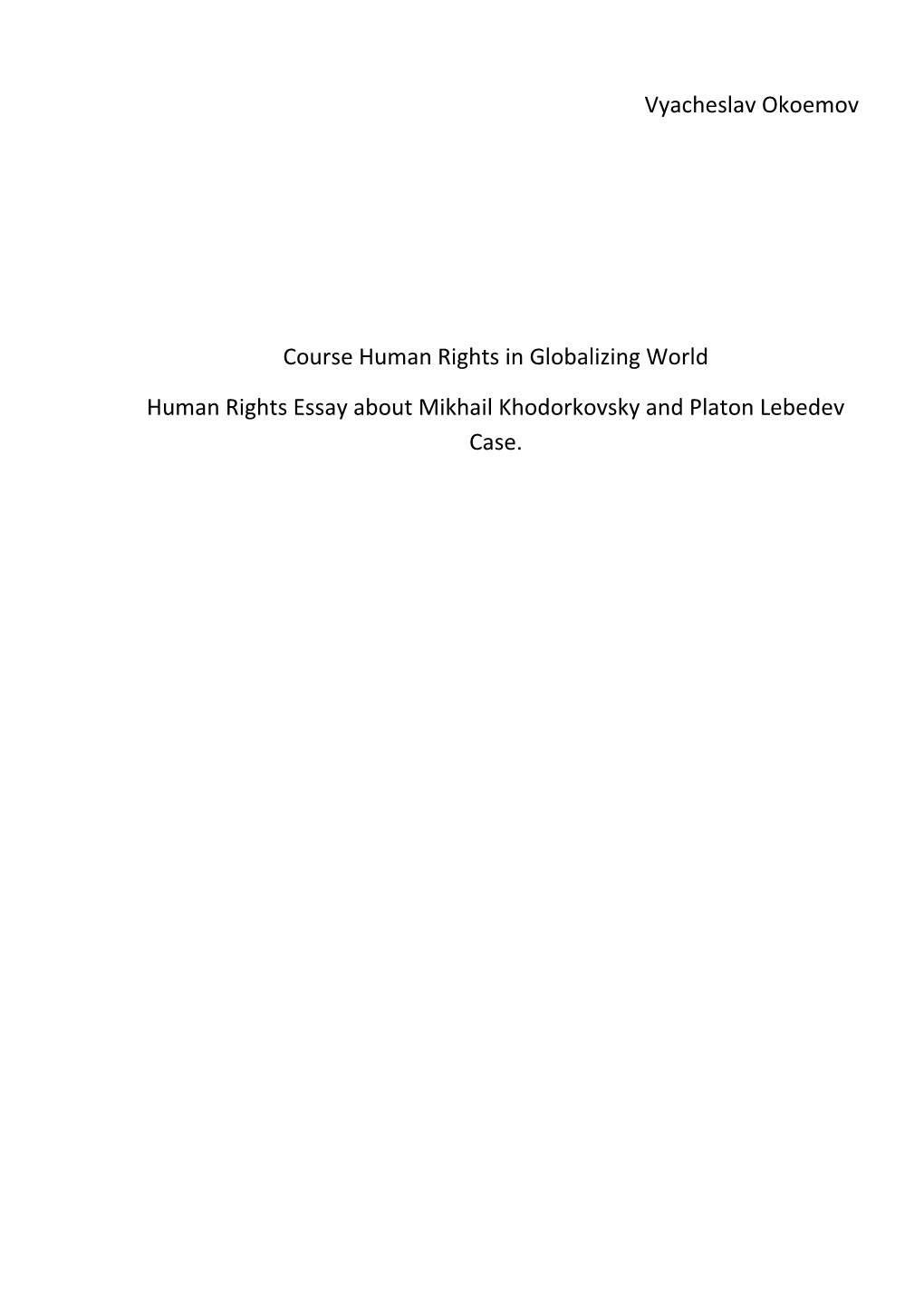 Course Human Rights in Globalizing World