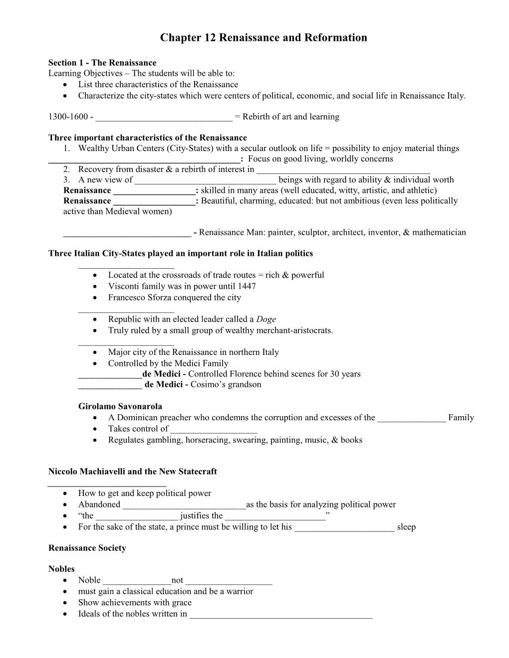 Chapter 17 Renaissance and Reformation