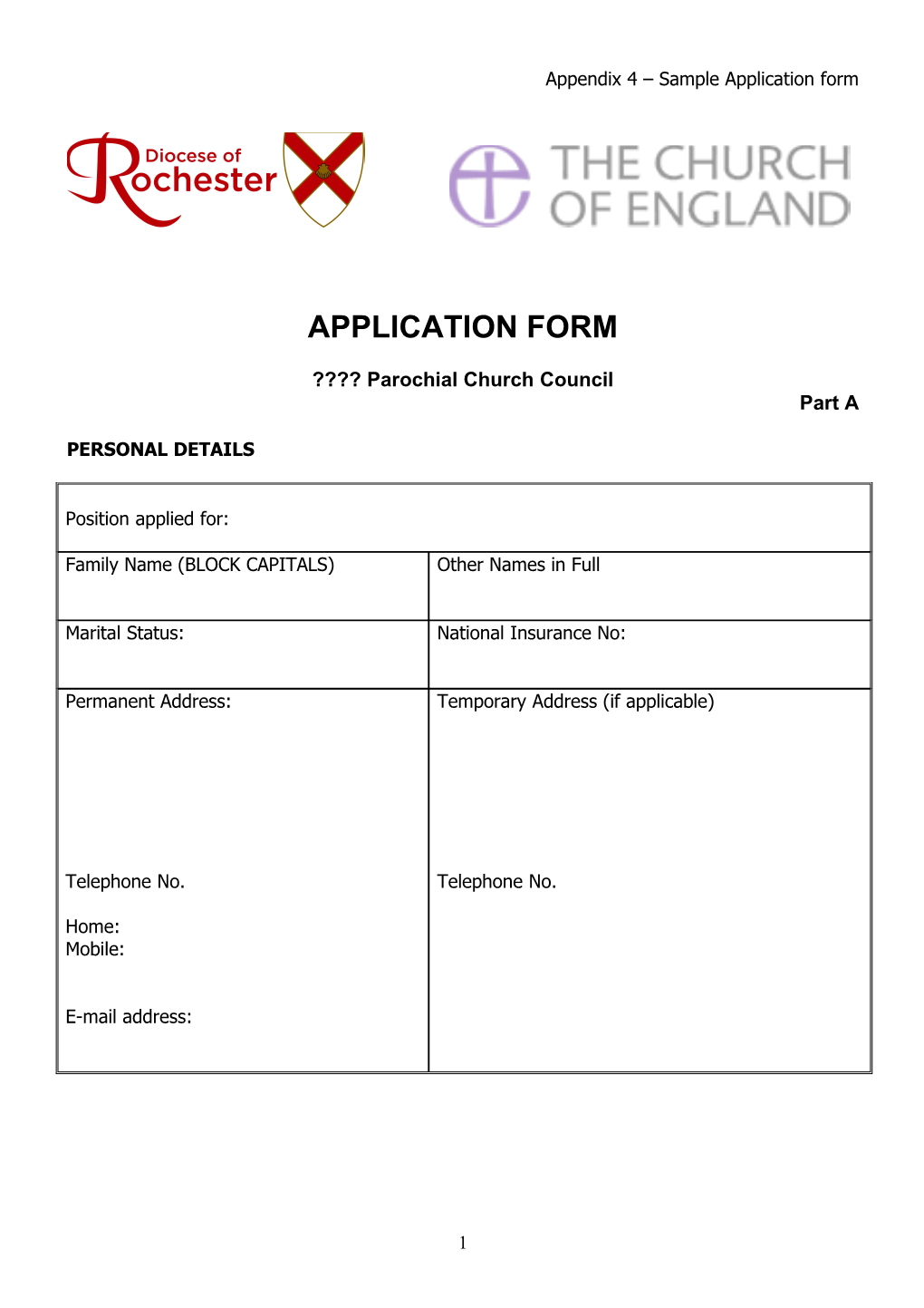 Appendix 4 Sample Application Form