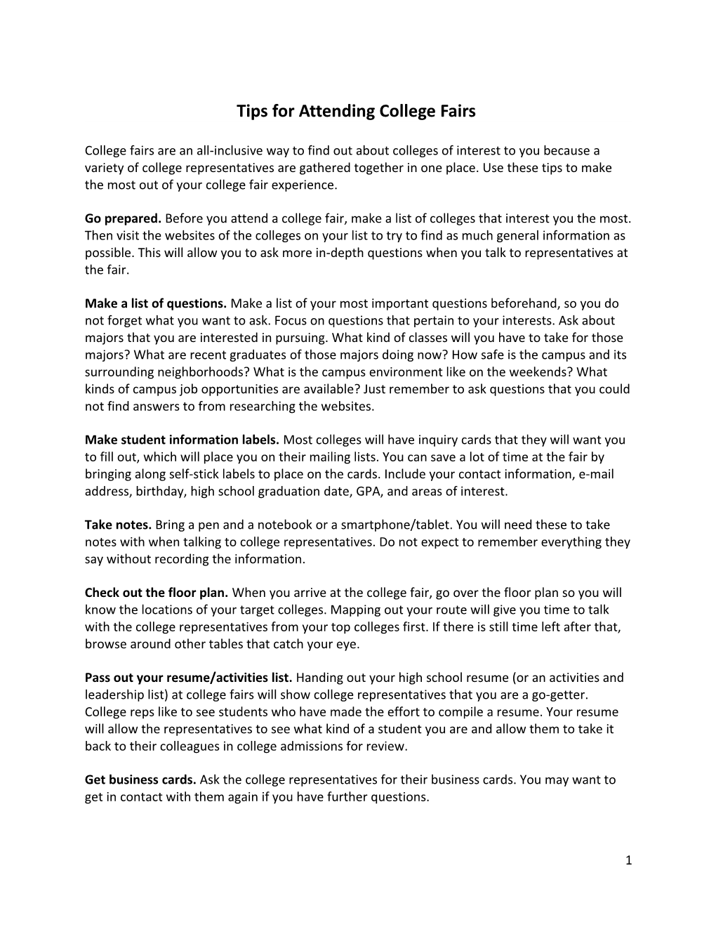 Tips for Attending College Fairs