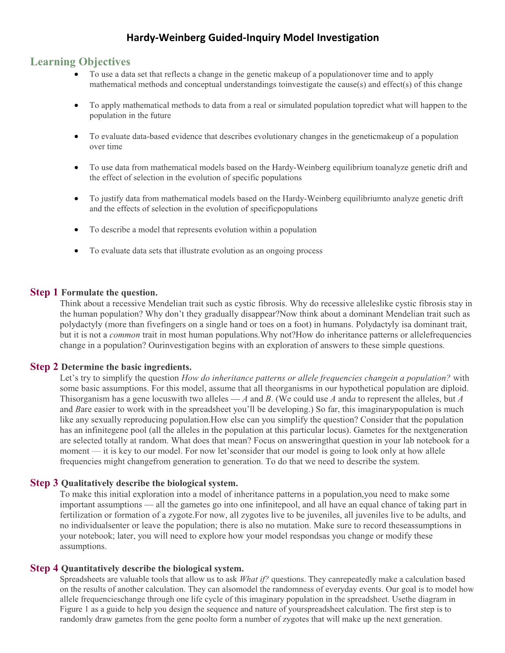 Hardy-Weinberg Guided-Inquiry Model Investigation