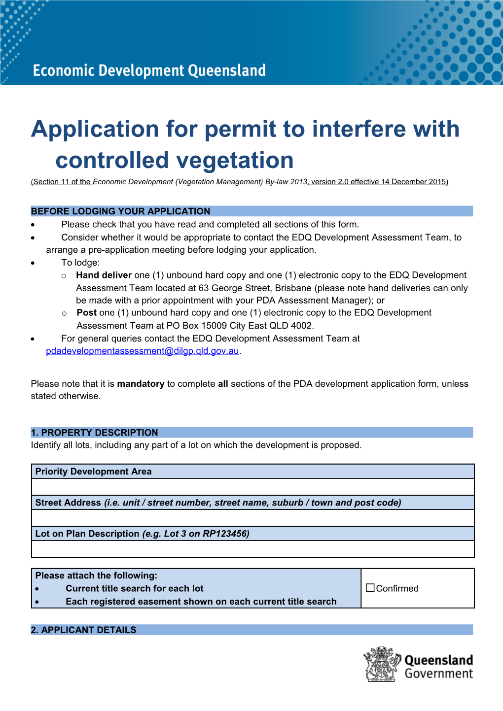 Application for Permit to Interfere with Controlled Vegetation