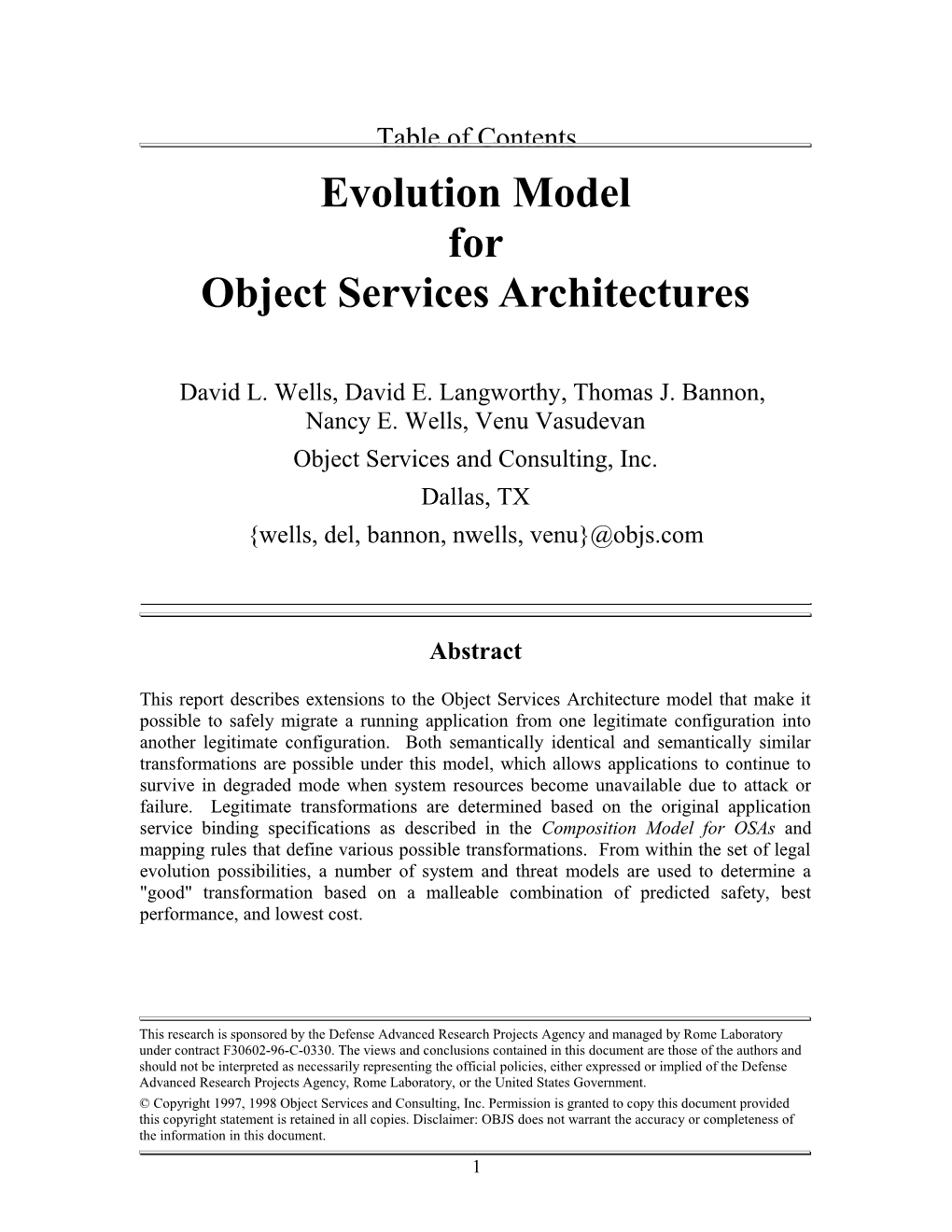 Evolution Model for Object Services Architectures