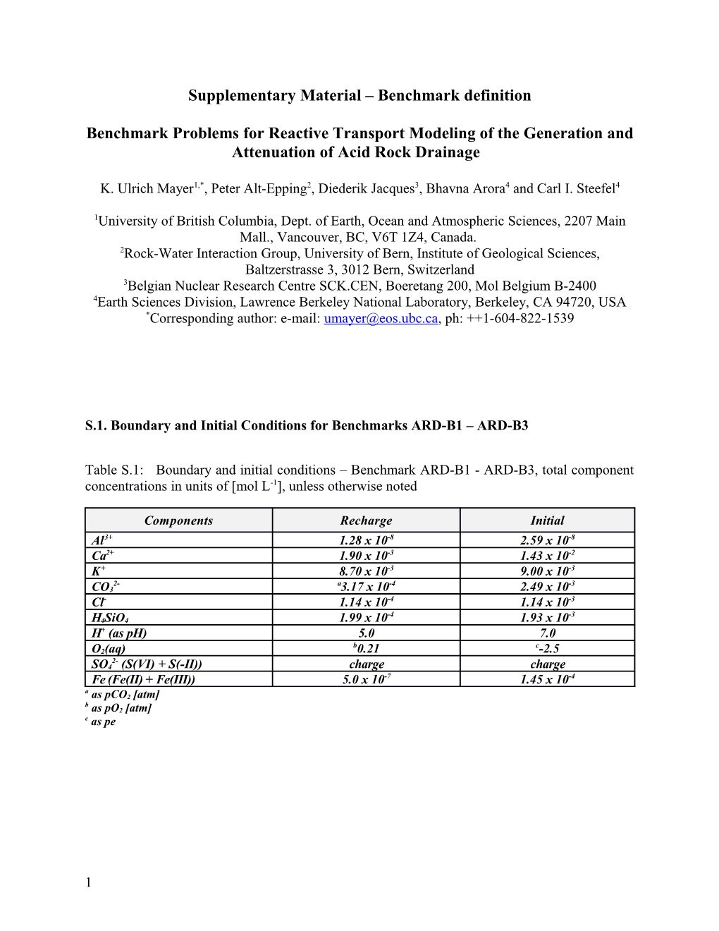 Supplementary Material Benchmark Definition