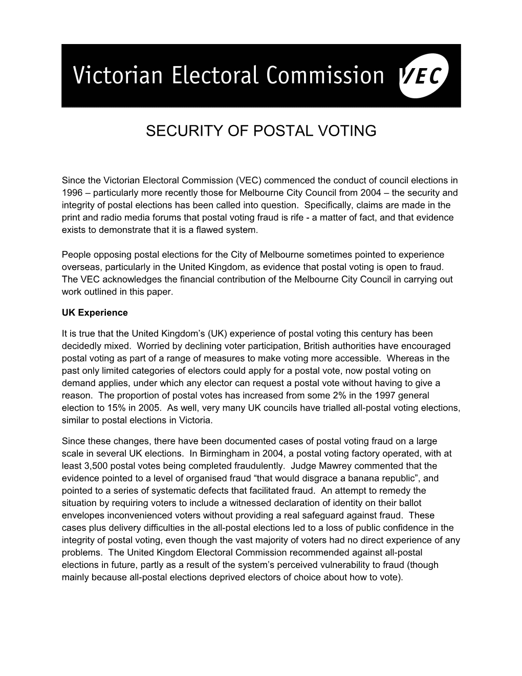 Security of Postal Voting