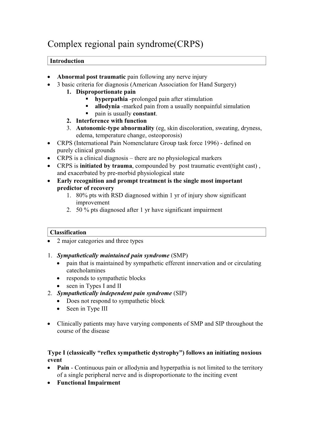 Complex Regional Pain Syndrome(CRPS)