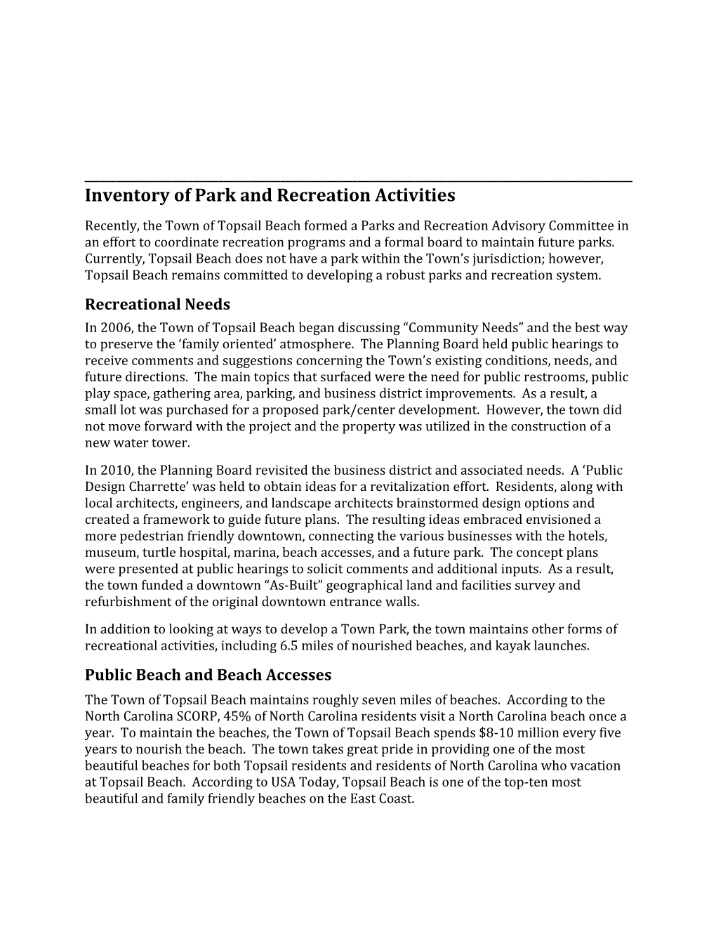 Inventory of Park and Recreation Activities
