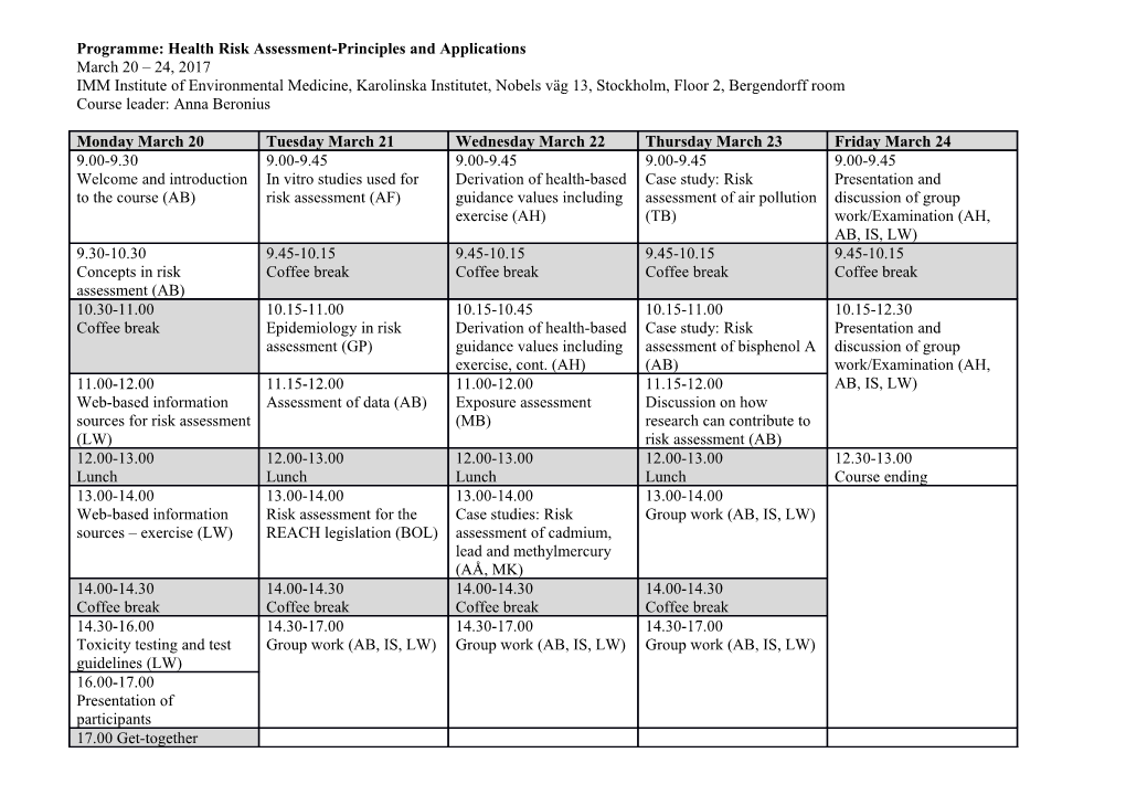 Programme: Health Risk Assessment-Principles and Applications