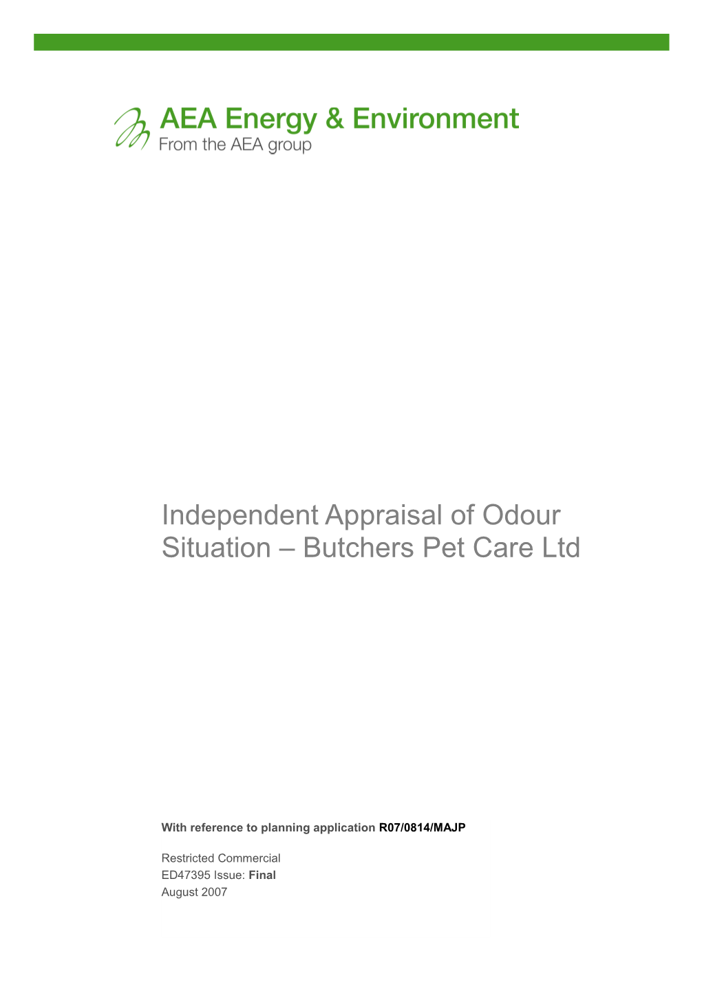 Independent Appraisal of Odour Situation Butchers Pet Care Ltd