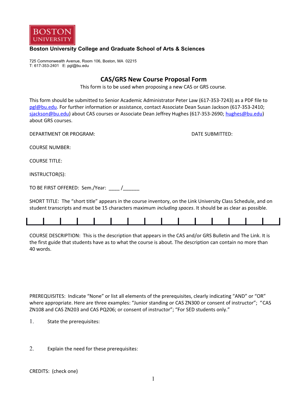 CAS/GRS New Course Proposal Form