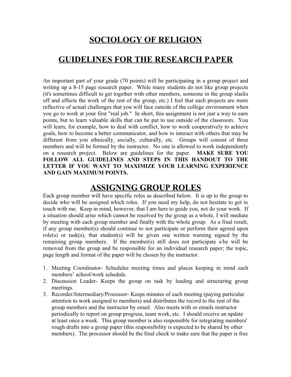 Guidelines for the Research Paper