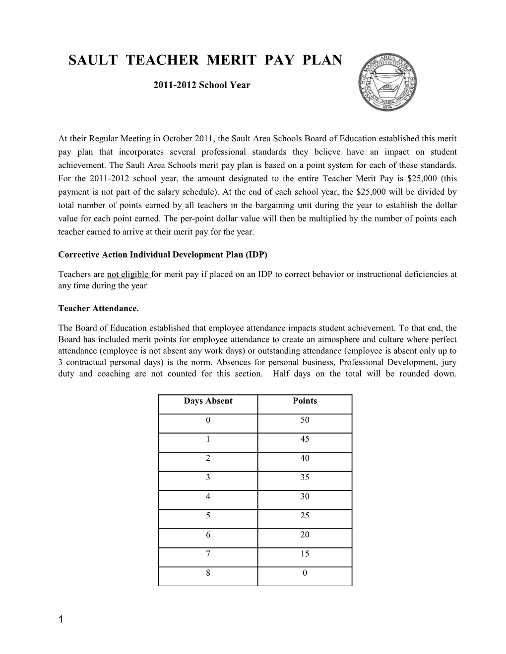 Oscoda Area Schools Merit Pay Plan 10-11