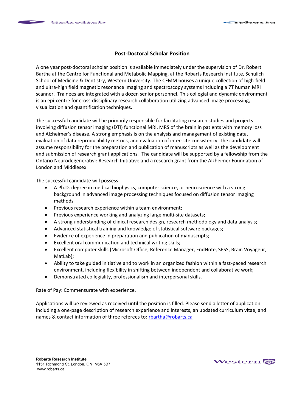 Post-Doctoral Scholar Position