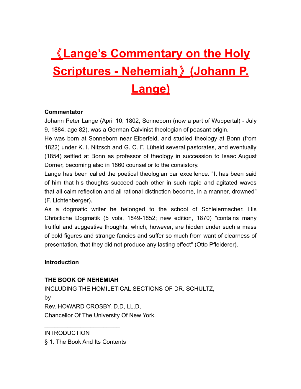 Lange S Commentary on the Holyscriptures-Nehemiah (Johann P. Lange)