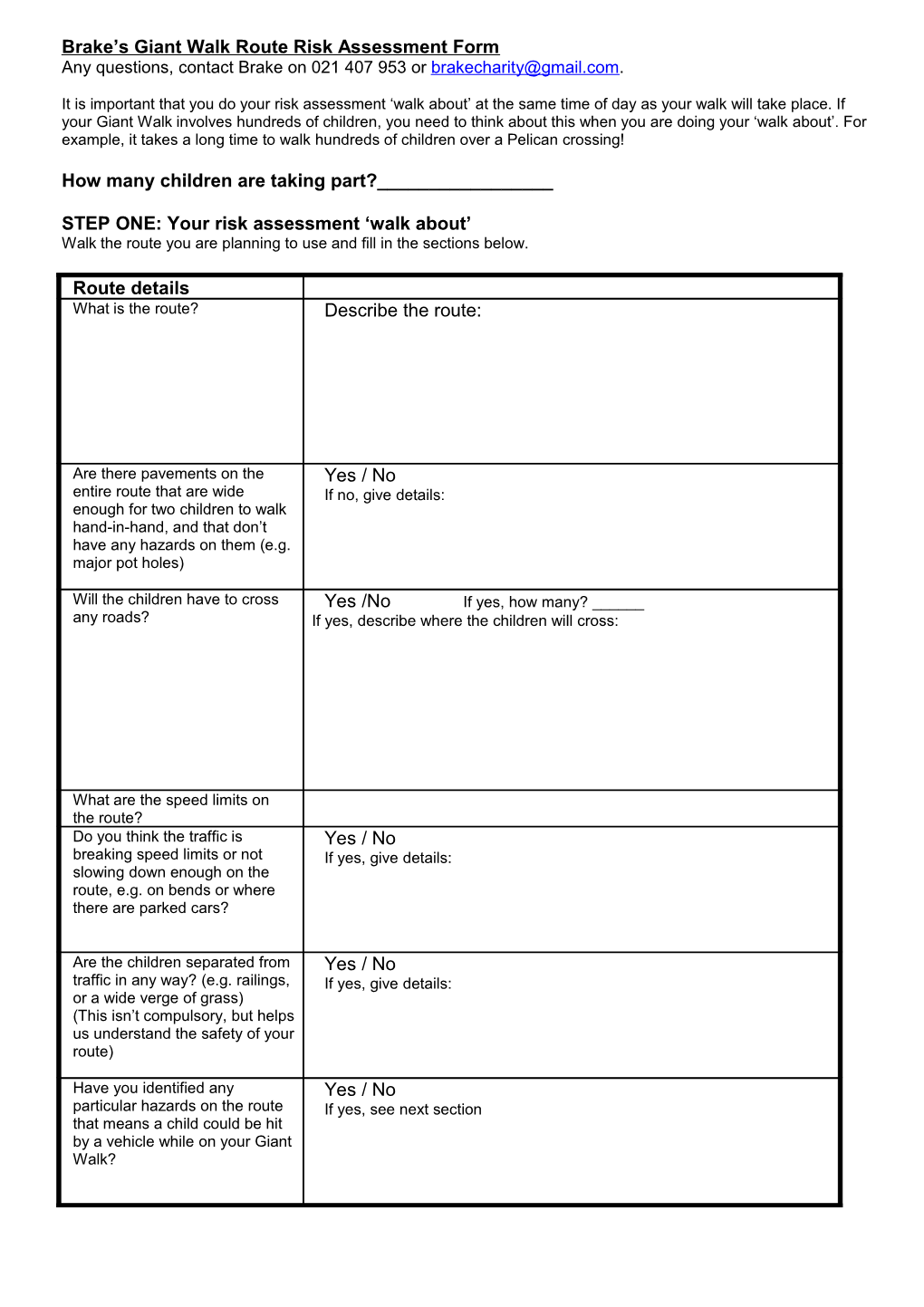 Walking Bus Risk Assessment