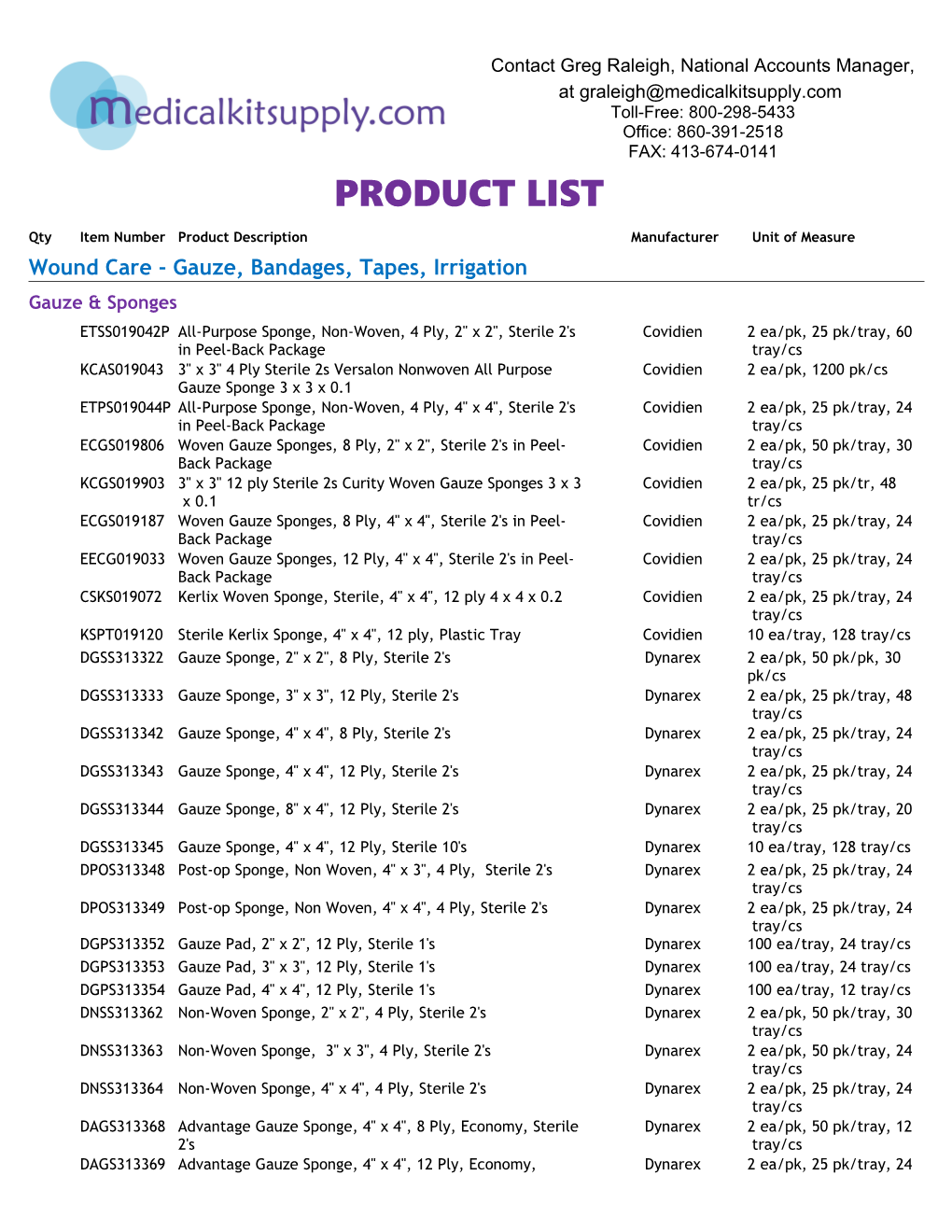 Qtyitem Numberproduct Descriptionmanufacturerunit of Measure