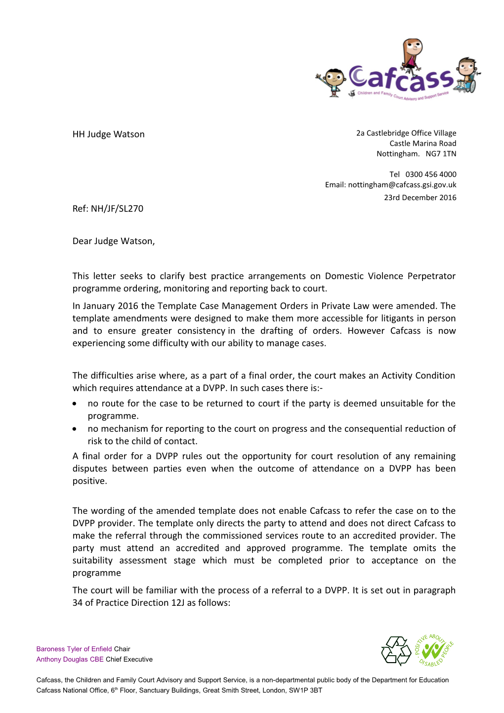 This Letter Seeks to Clarify Best Practice Arrangements on Domestic Violence Perpetrator