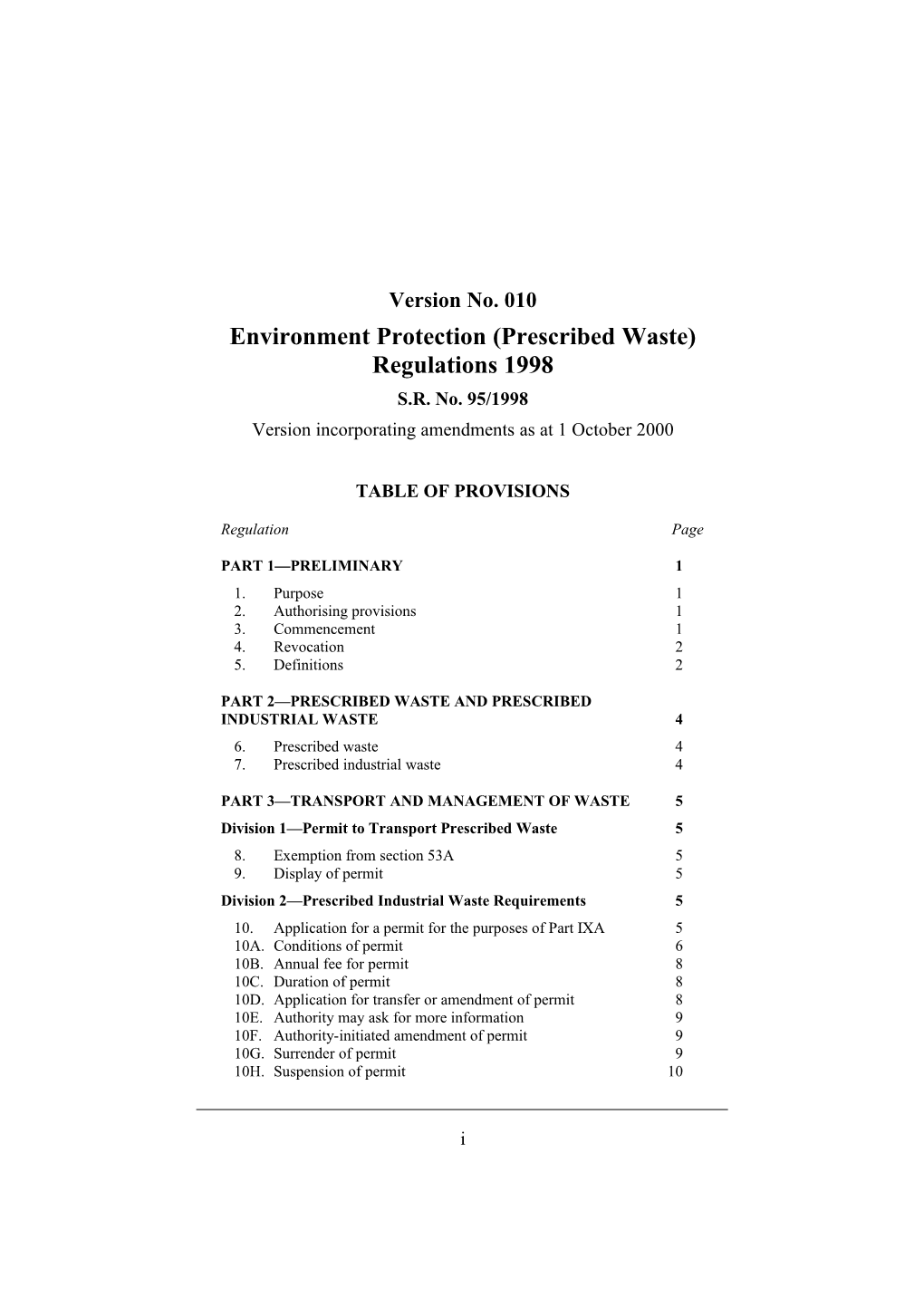 Environment Protection (Prescribed Waste) Regulations 1998