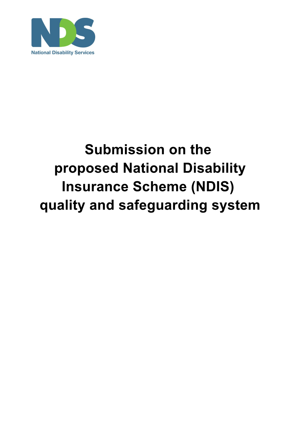 National Disability Services Submission on NDIS Quality and Safeguarding April 2015
