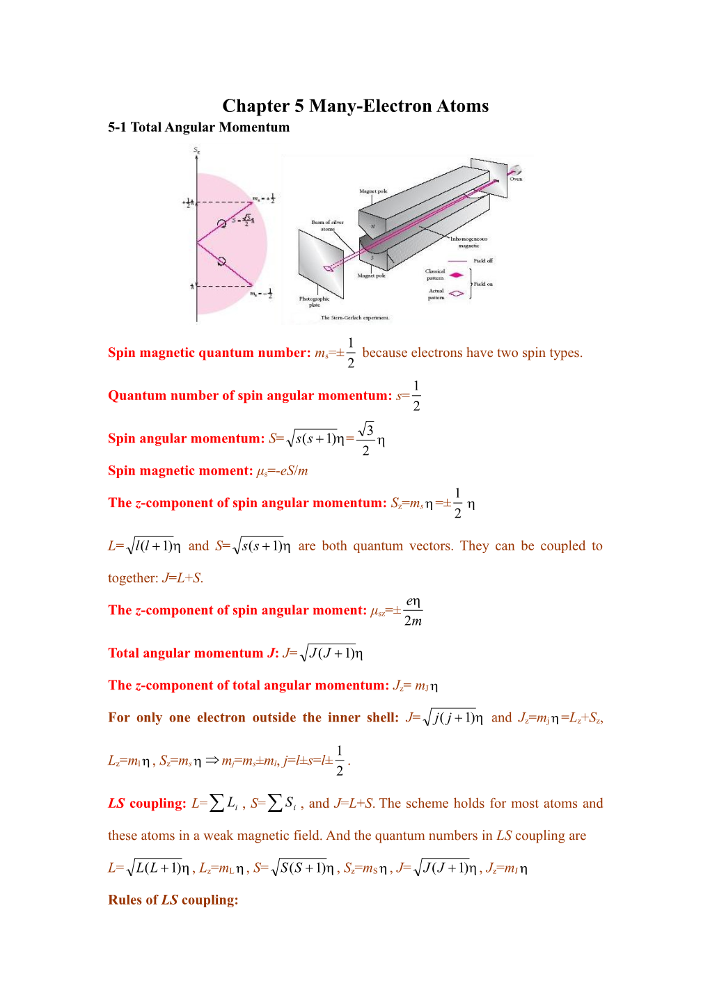 Chapter 5 Many-Electron Atoms